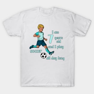 Boy kicks the ball - I am 7 years old T-Shirt